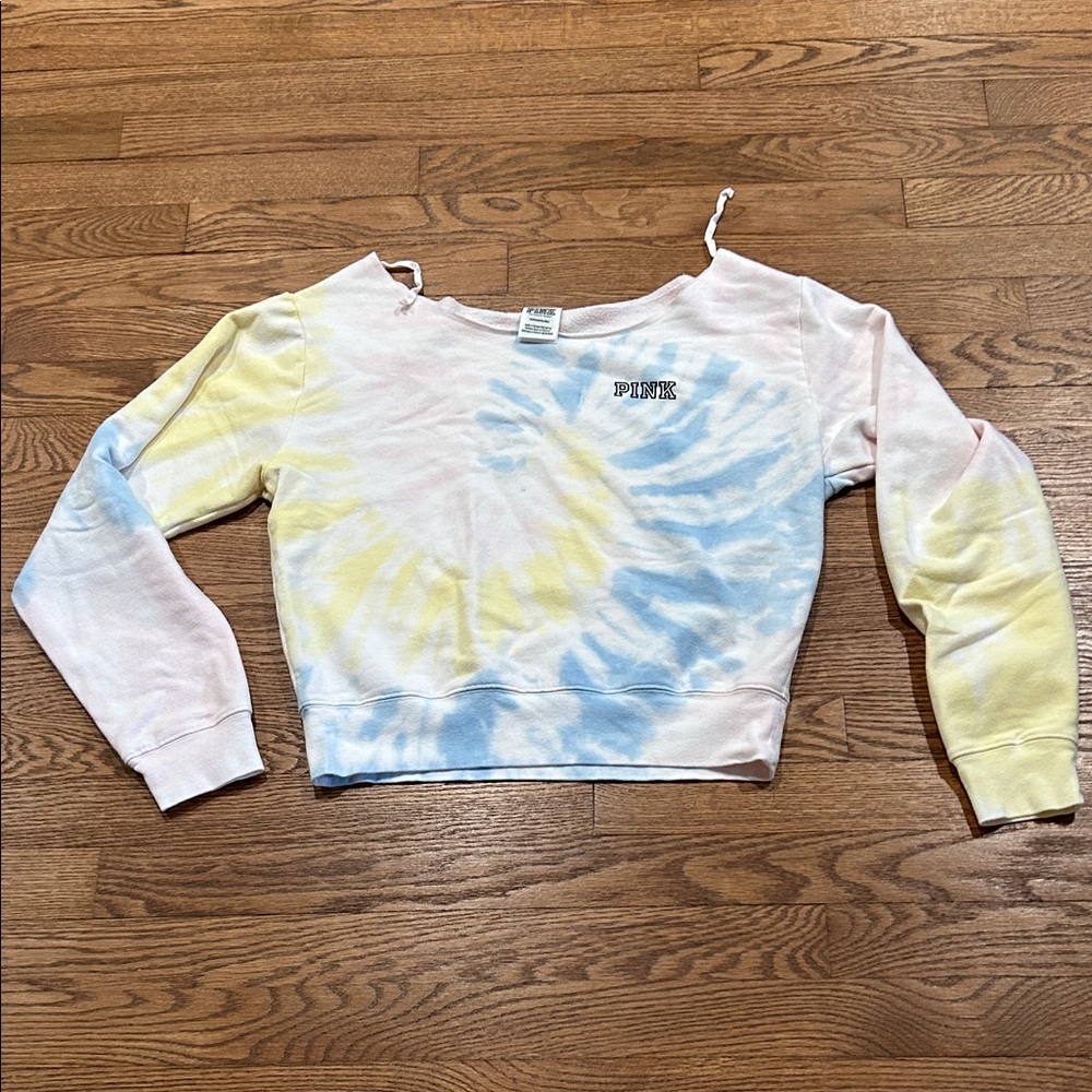 PINK Victoria's Secret Tie-Dye Cropped Sweatshirt - Pastel Blue & Light Pink